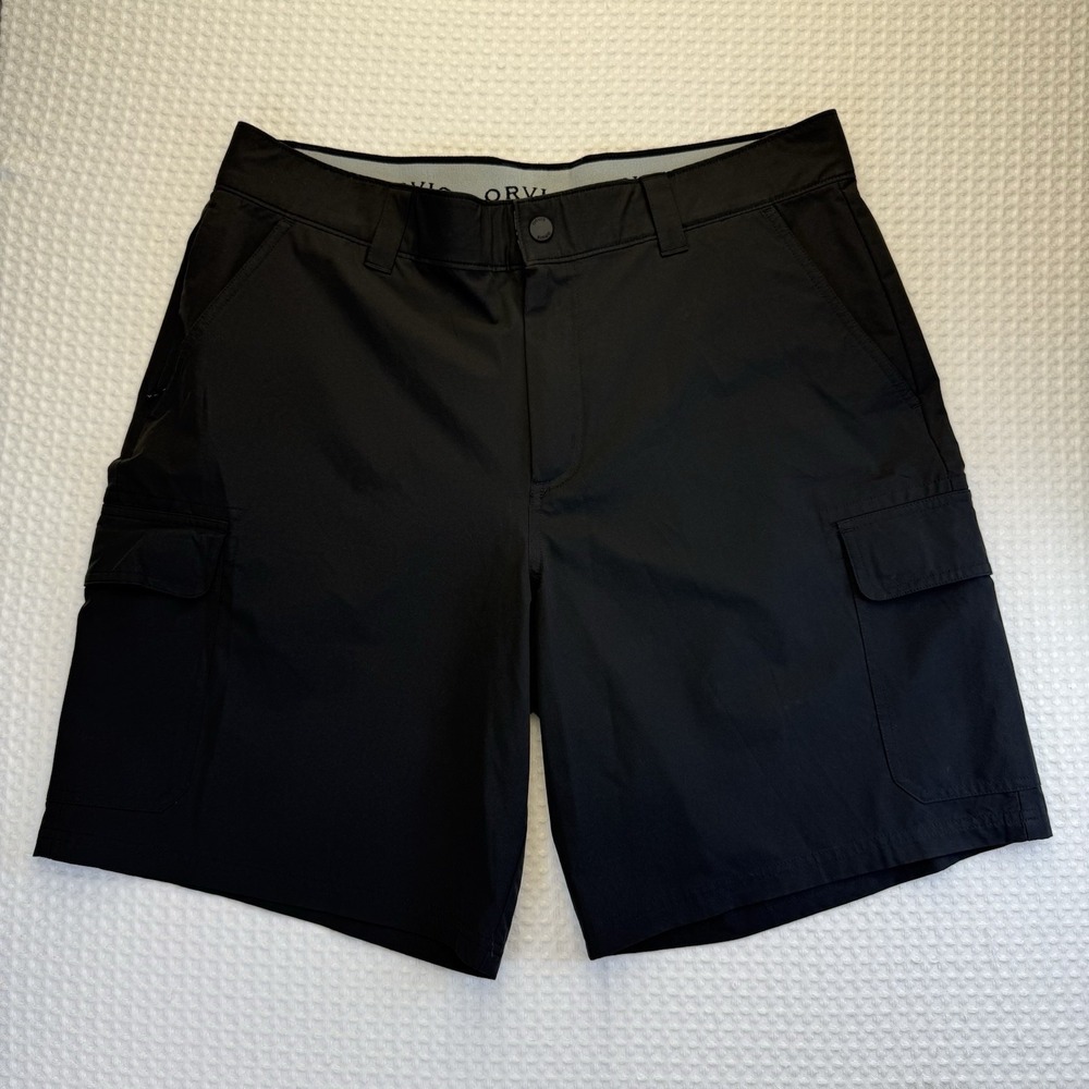 Orvis Men's Flat Front Comfort Flex Waist Poly Black Outdoor Cargo Shorts 36